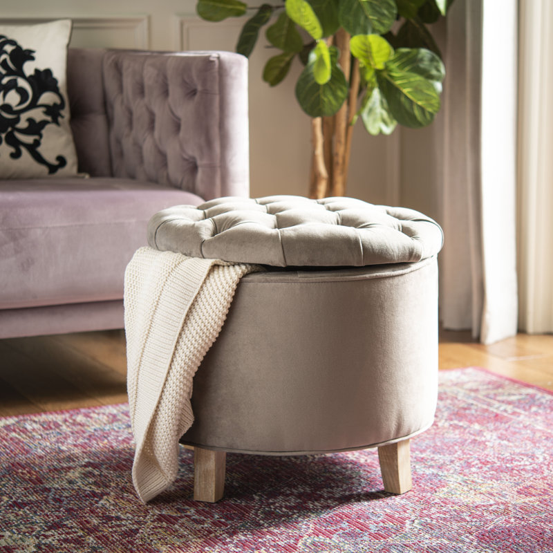 Repose-pieds de rangement rond capitonné Maiden, 100 % coton brun