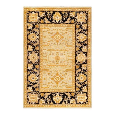 Tapis noué à la main Tia, unique en son genre - jaune