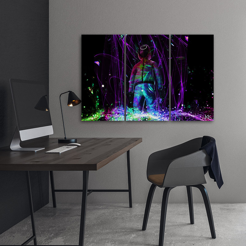 Neon Player - 3 Piece Wrapped Canvas Print Set, 80cm H x 120cm W