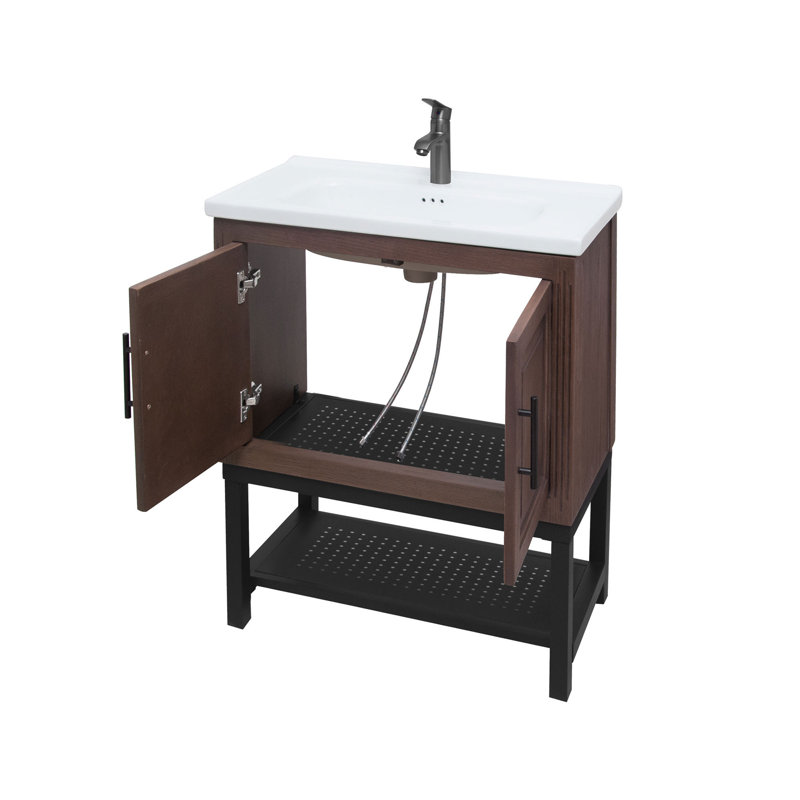 Conception élégante de meuble-lavabo autoportant en fer et en céramique pour les salles de bain intérieures et extérieures