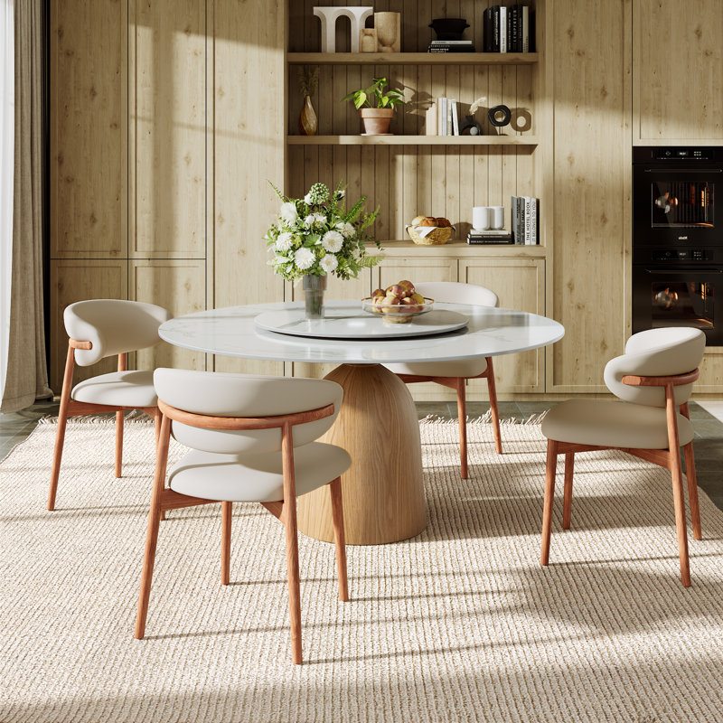 Table de salle à manger Modern Modern, 29.53" H x 53.15" W x 53.15" D, White / Walnut