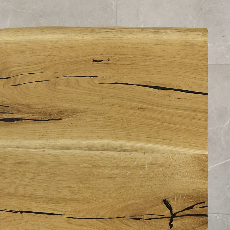 Norman Oak Unfinished Solid Wood Top Metal Base Dining Table, H90 x L180 x W40cm, Natural Oil