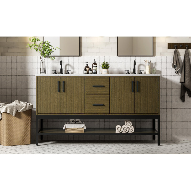 60 inch Double Bathroom Vanity, Chestnut Brown