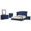 Ensemble de chambre à coucher grand 5 pièces Giya, revêtement en velours bleu foncé capitonné classique-114565944-114565945-139244757