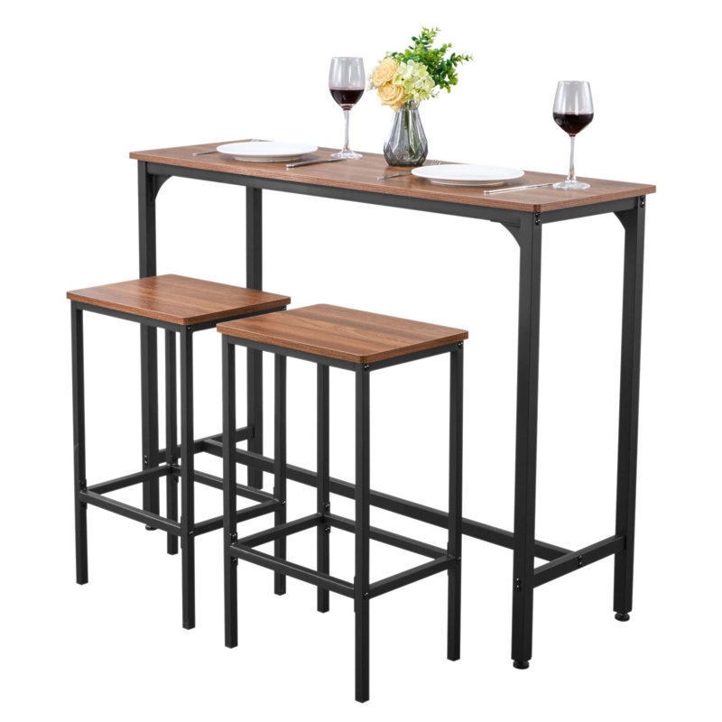 Ensemble de table et chaises de bar rustiques 3 pièces aux bords arrondis, idéal pour les petits espaces et les intérieurs modernes.