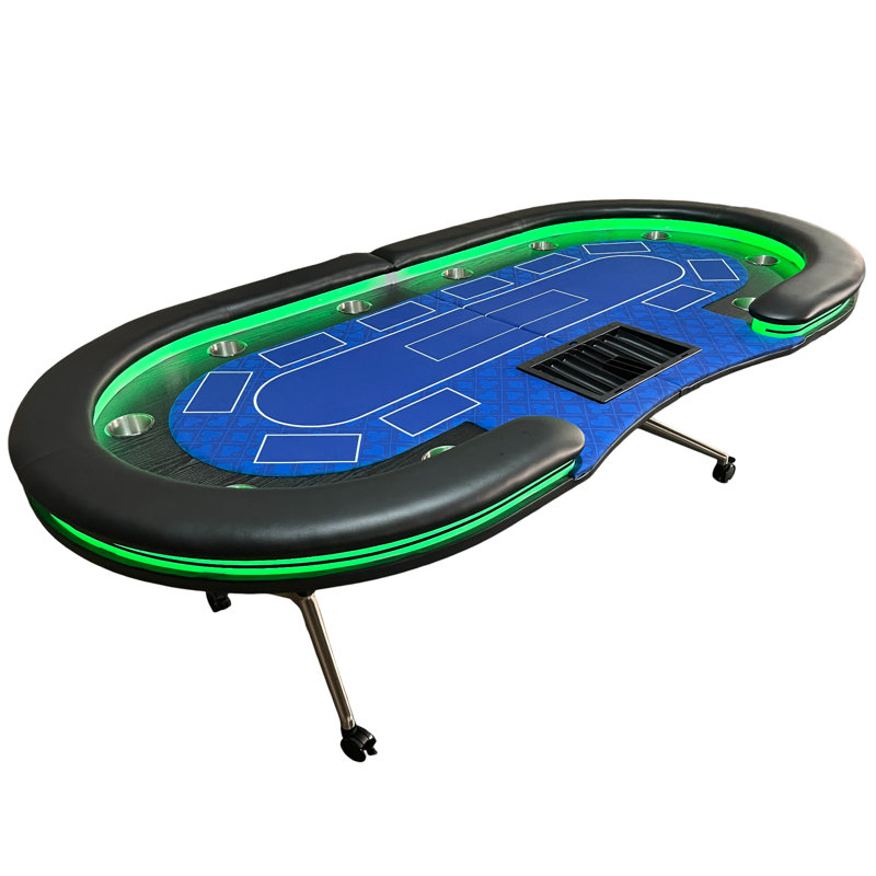 Table de poker pliable de 94 po pour 10 joueurs Wesvara avec espace de jeu, éclairage DEL, porte-gobelets et conception roulante
