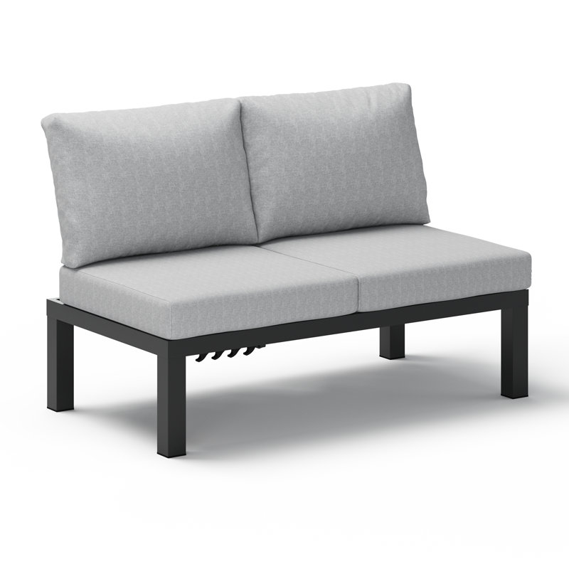 2-Seat Convertible Modular Aluminum Patio Reclining Loveseat, All-Weather Outdoor Conversation Set with Adjustable Backrest & Removable Cushions, Gray