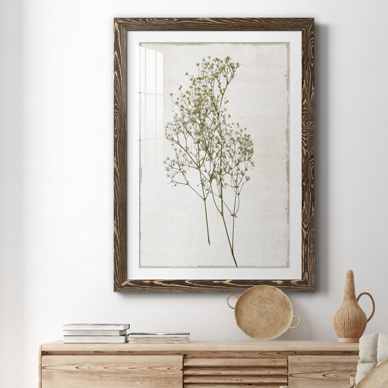 Farmhouse Pressed Flower I - peinture encadrée, Encadré de bois de noyer, H 31,5 po x l 23,5 po x P 1,5 po