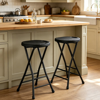 Ensemble de 2 tabourets de bar pliants avec barres transversales doubles, tabourets de comptoir en plastique portatifs pour la cuisine et les petits espaces
