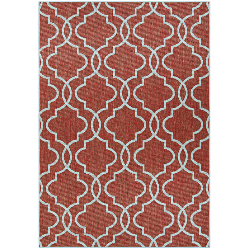 Tapis intérieur/extérieur géométrique bourgogne Schuh, Rectangle 5 pi 3 po x 7 pi 6 po