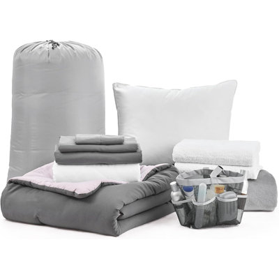 DormCo Packs 8 Piece Starter College Dorm Reversible Bedding Package