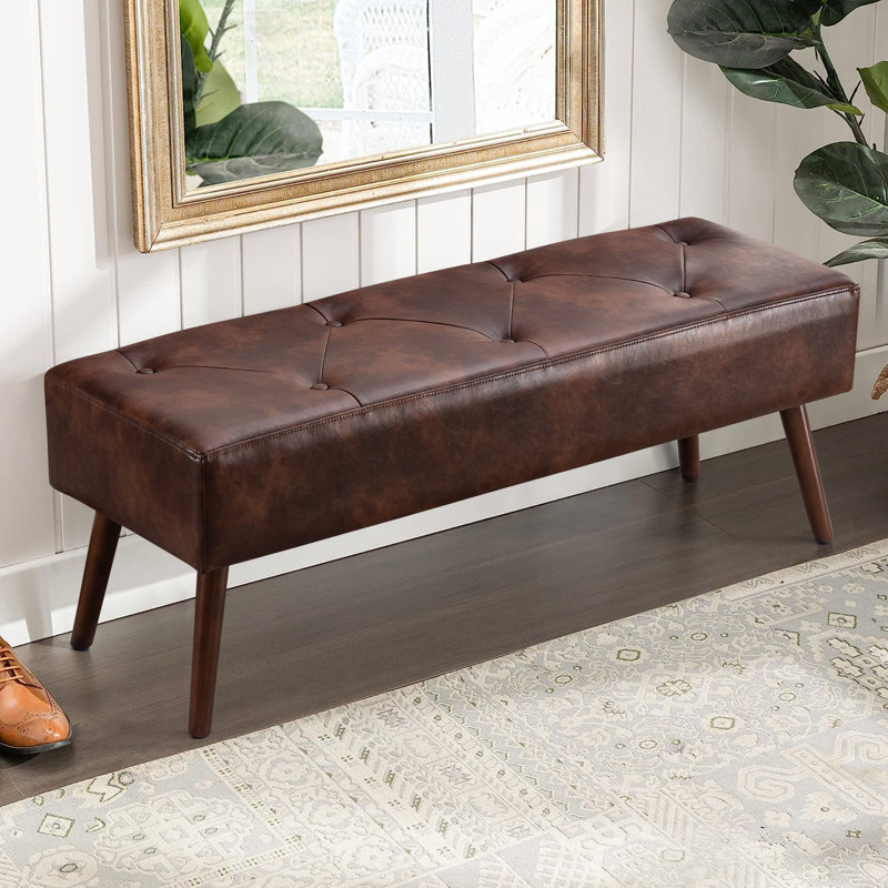Sveina Faux Leather Upholstered Bench, Dust Yellow-Faux leather