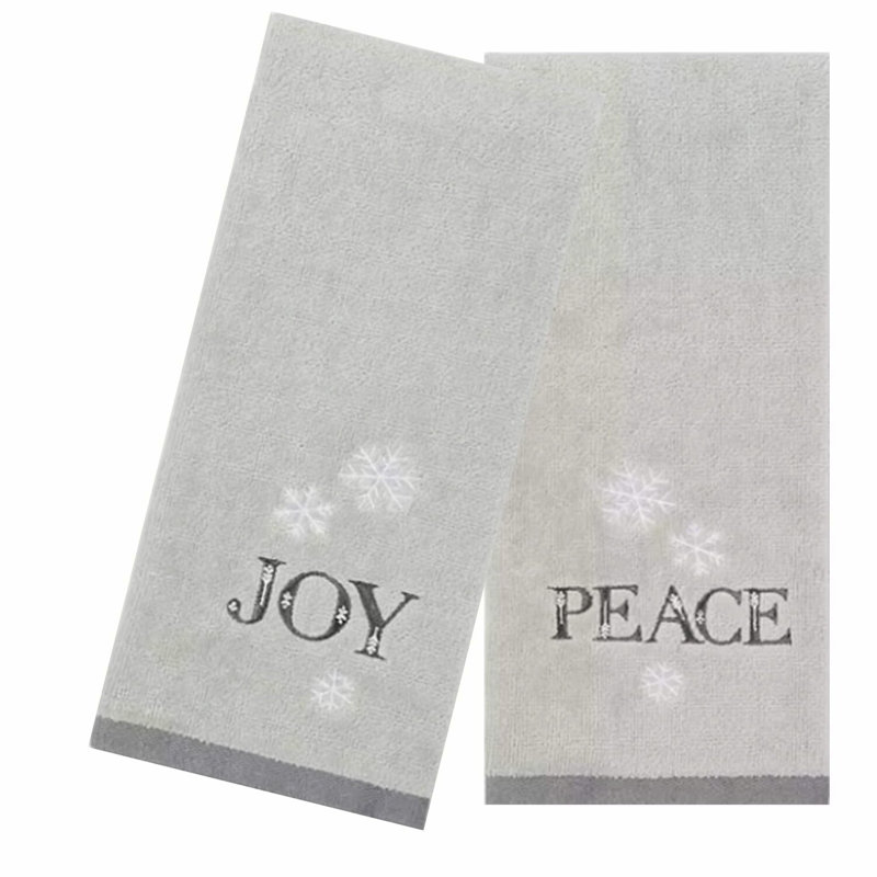 Joyful Snowflake Grey Cotton Terry Velour Bath Hand Towels - Set of 2