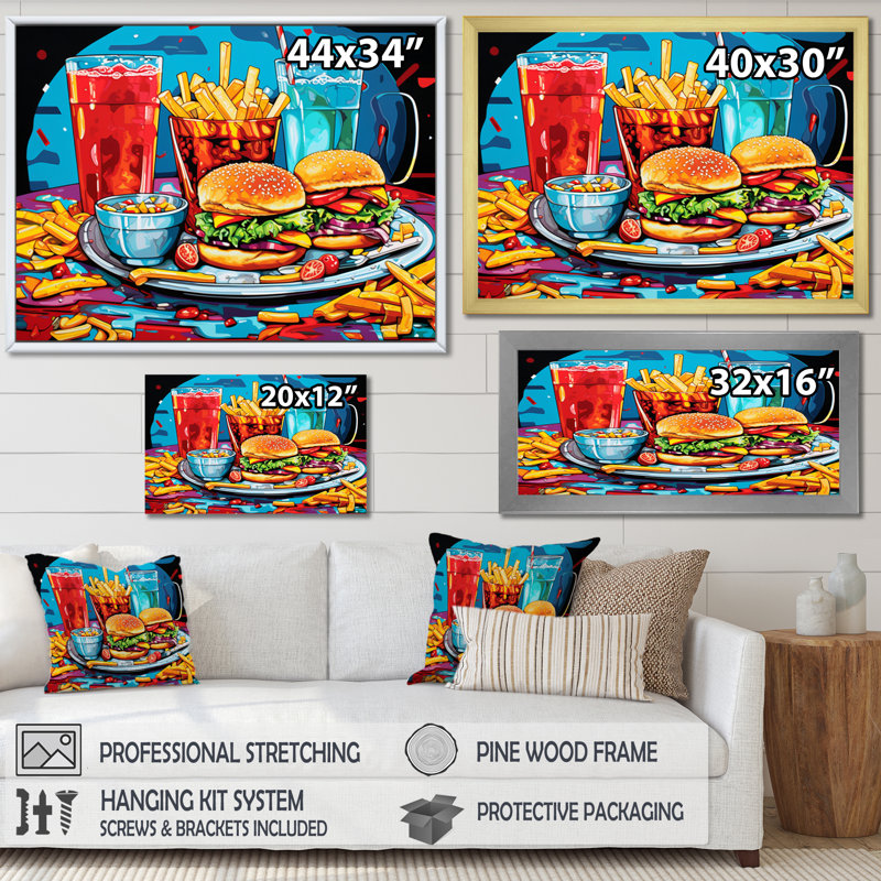 Pop Fast Food Hamburger Meal II, Cadre doré à une seule photo, H 30 po x l 40 po x P 1,5 po