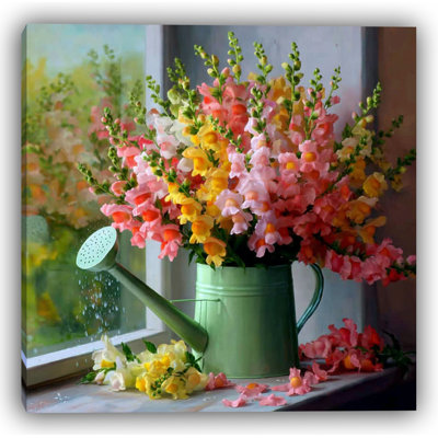 Floral Awakening - Spring Snapdragons in Watering Can Canvas Wall Art