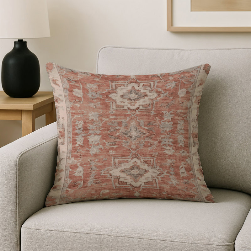 Coussin décoratif intérieur et extérieur Modern, Carré 16 po, Gris / orange pâle / beige oriental