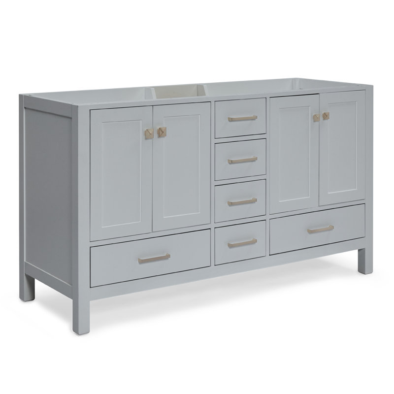 Cambridge 60'' W Double Bathroom Vanity Base, Gray, Brushed Nickel