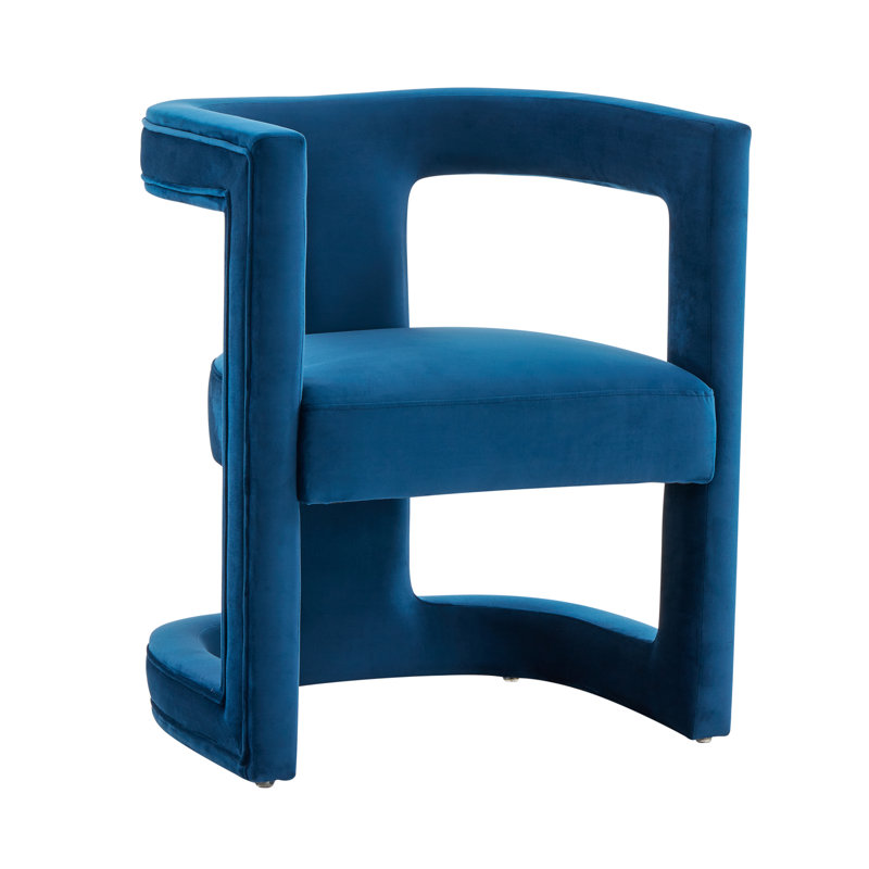 Fauteuil demi-tonneau en velours Dounton, Bleu velours