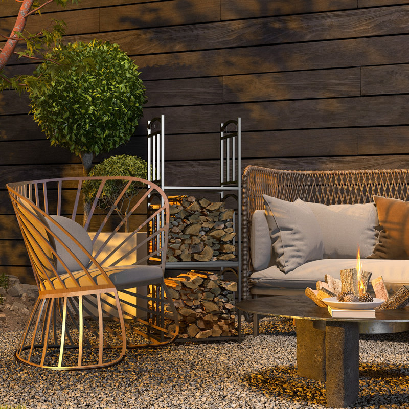 Support à bois de chauffage à 3 niveaux avec support à outils en bois et métal