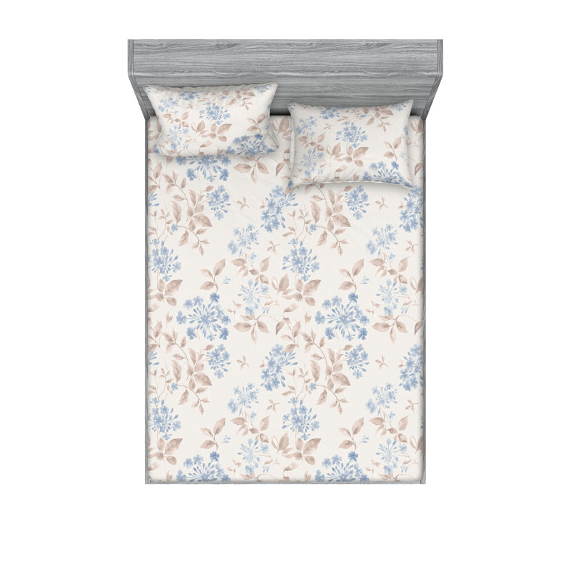 Drap-housse et taies décoratives 3 pièces Ambesonne, Lavande, bleu, taupe chaud / floral