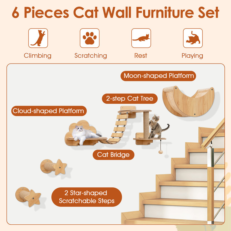 6 Pieces Cat Wall Mounted Shelves DIY Cat Climber Playground