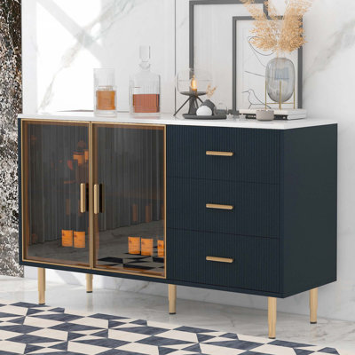 Console en bois avec pieds et poignées en métal doré