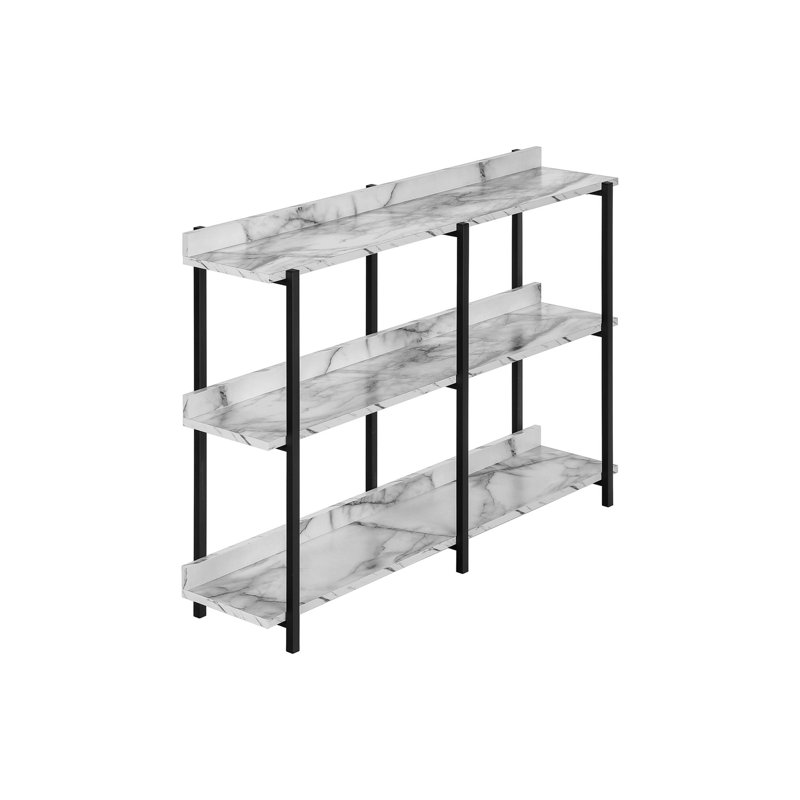 Accent Table, Console, Entryway, Narrow, Sofa, Living Room, Bedroom, White Marble Look Laminate, Black Metal, Contemporary, Modern