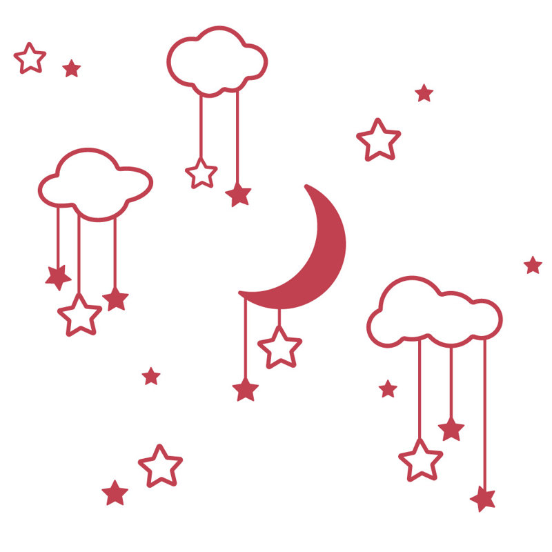 Décalcomanie murale étoiles et nuages lune, H 22 po x l 24 po x P 0,01 po, Rouge Dahlia