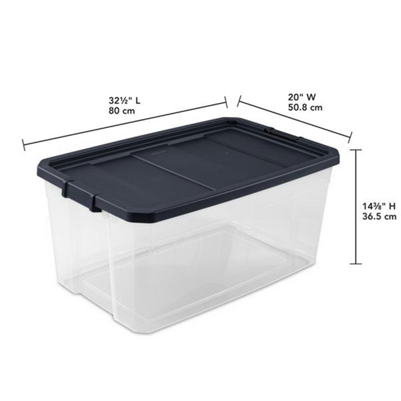 Sterilite Clear Plastic Stacking Storage Containers w/ Lid, 116 Quart, Clear/Black