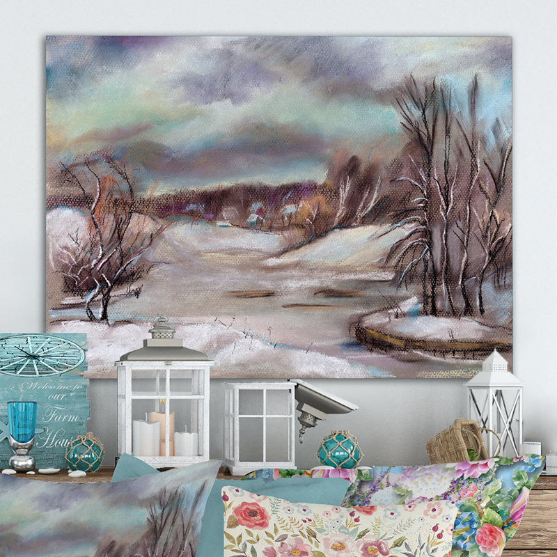 River Winter Landscape II - reproduction d'art sur toile, H 12 po x l 20 po x P 1 po, Toile tendue