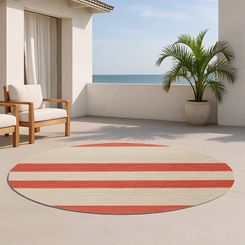 Tapis intérieur / extérieur beige HorizontalStripes, Rond 5 pi
