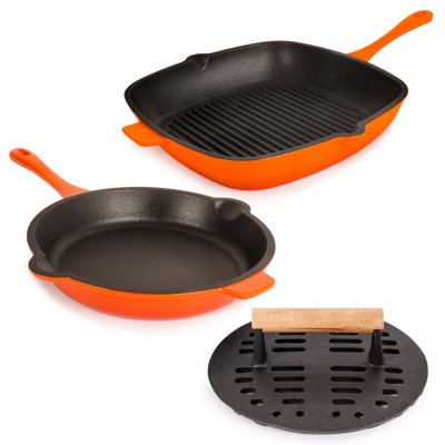 Ensemble de fonte 3 pièces Neo: poêle à frire, poêle à griller et steak fendu