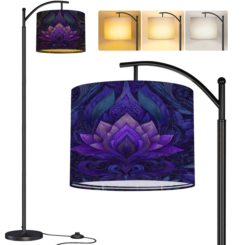  Arc Floor Lamp Royal vintage Gothic dark purple black Royal vintage Tall Modern Standing Lamp LED Adjustable Linen Lampshade 3 Color Temperatures