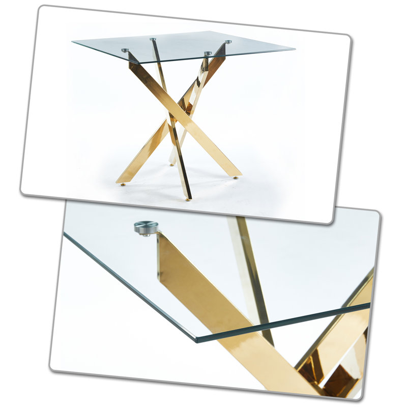 35" Luxurious and simple style tempered glass square dining table with metal legs and protective legs for kitchen and dining room, meeting area