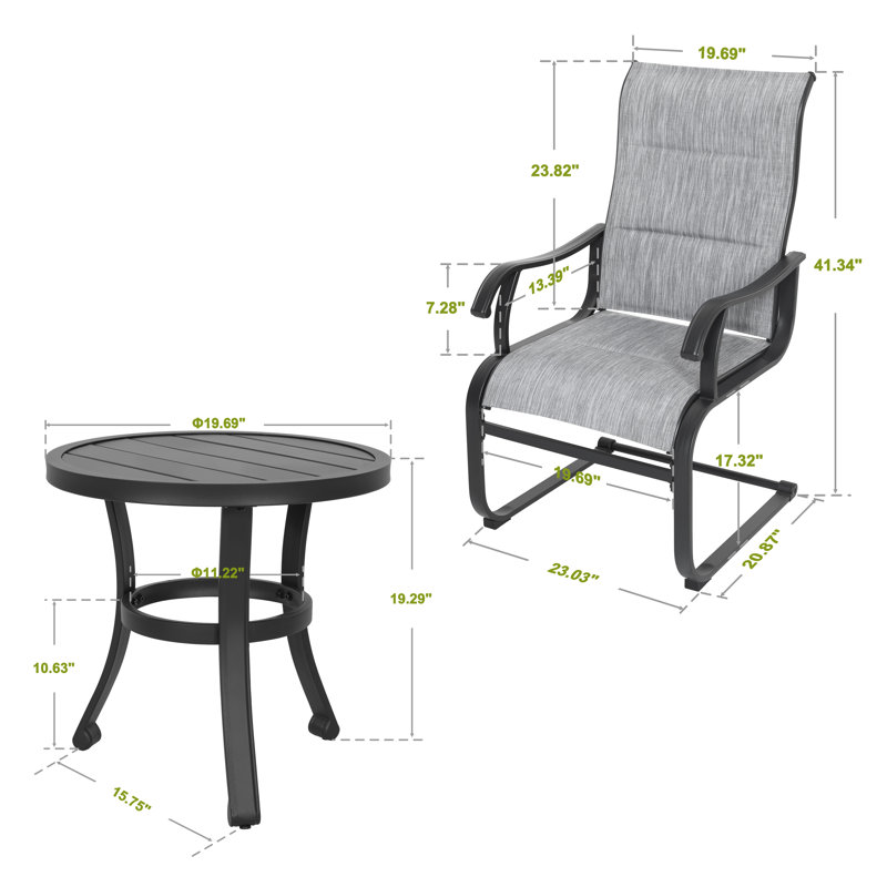 3-piece Outdoor Bistro Set, Breathable PVC-coated polyester, Durable Iron Frame