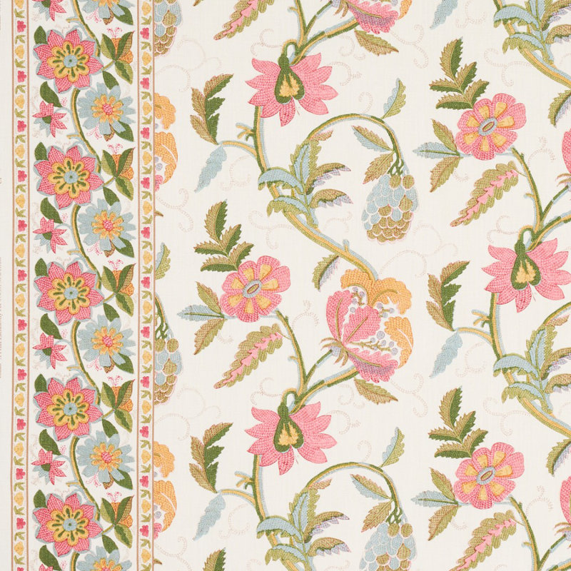 Tissu de lin à bordure Indali, Rose / feuille