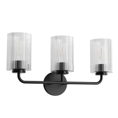 Éclairage pour salle de bain moderne à 3 lumières avec abat-jour en verre nervuré Buster