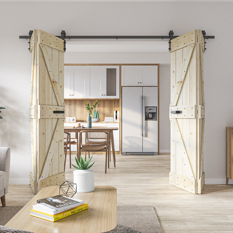 Porte de grange pliante gaufrée 84 po avec quincaillerie coulissante Coast Sequoia, 60 po x 84 po, Non fini