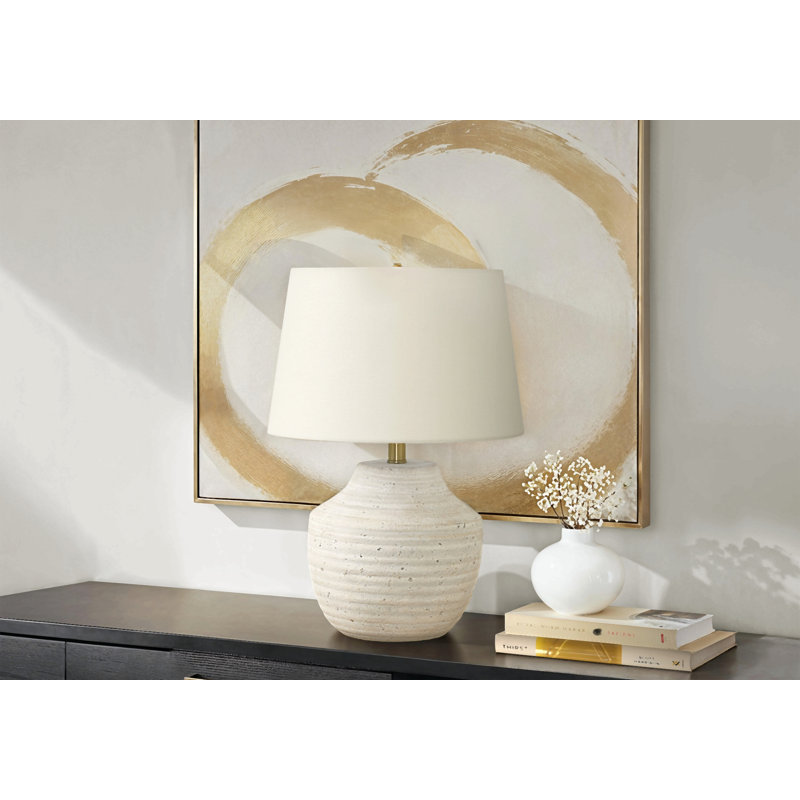 Lighting, H 20 po, lampe de table, béton crème, abat-jour ivoire / crème, moderne