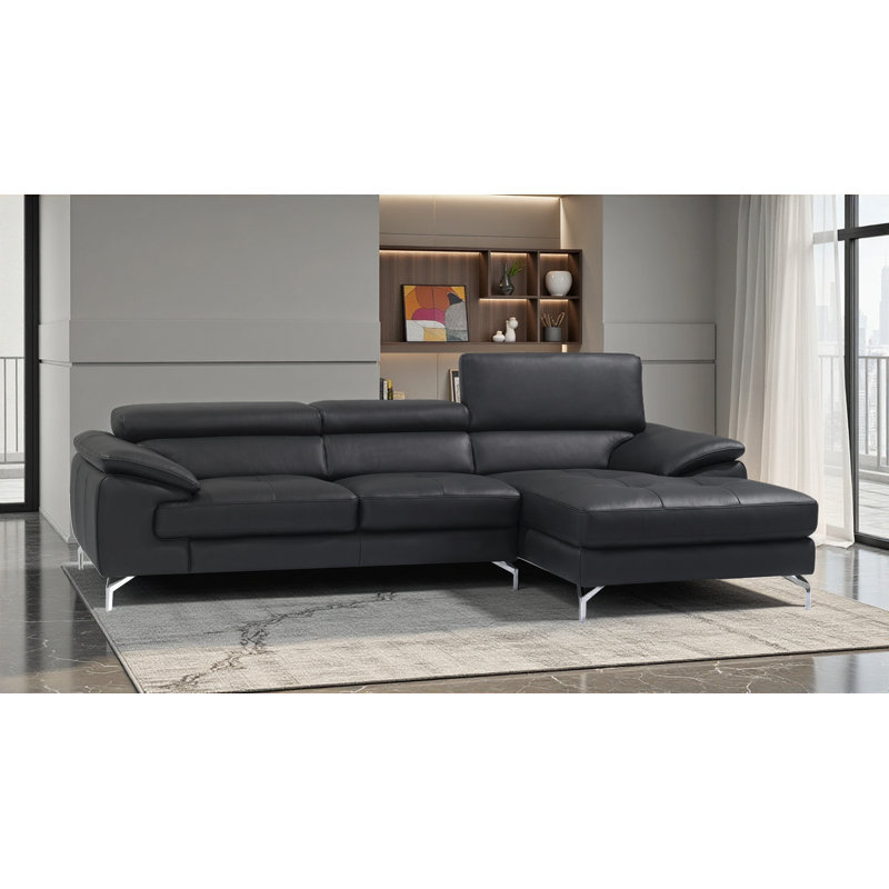Matimila Upholstered L-Shaped Sectional Right Hand Facing, Black Leather
