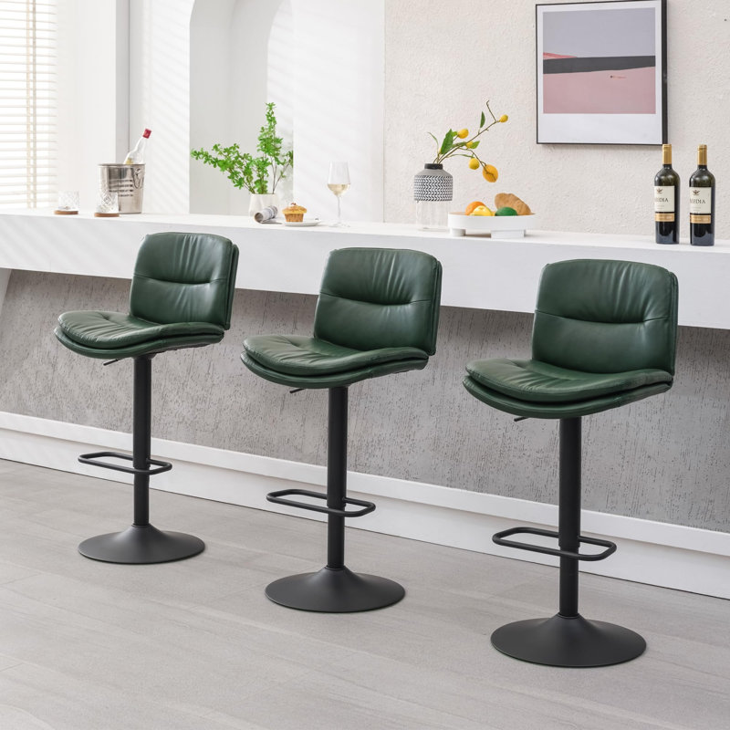 Tabourets de bar pivotants ajustables à double couche rembourrés avec dossier ergonomique (ensemble de 3), Brun, 3