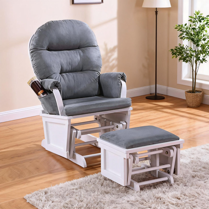 Fauteuil oscillant avec repose-pieds en microfibre gris, Blanc, Gris foncé