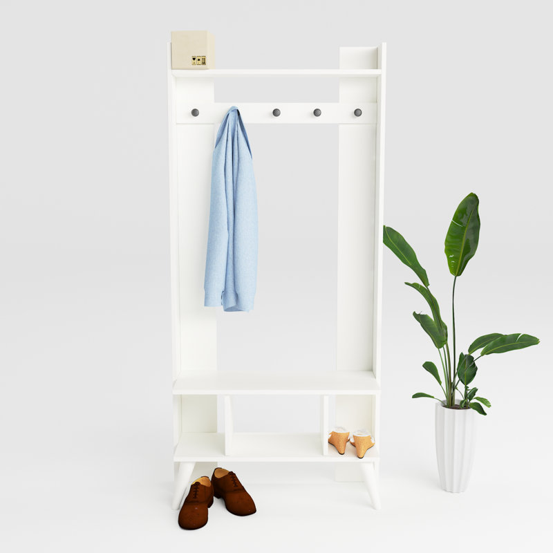 Shuler Hall Tree 83.6cm Wide with Bench, White