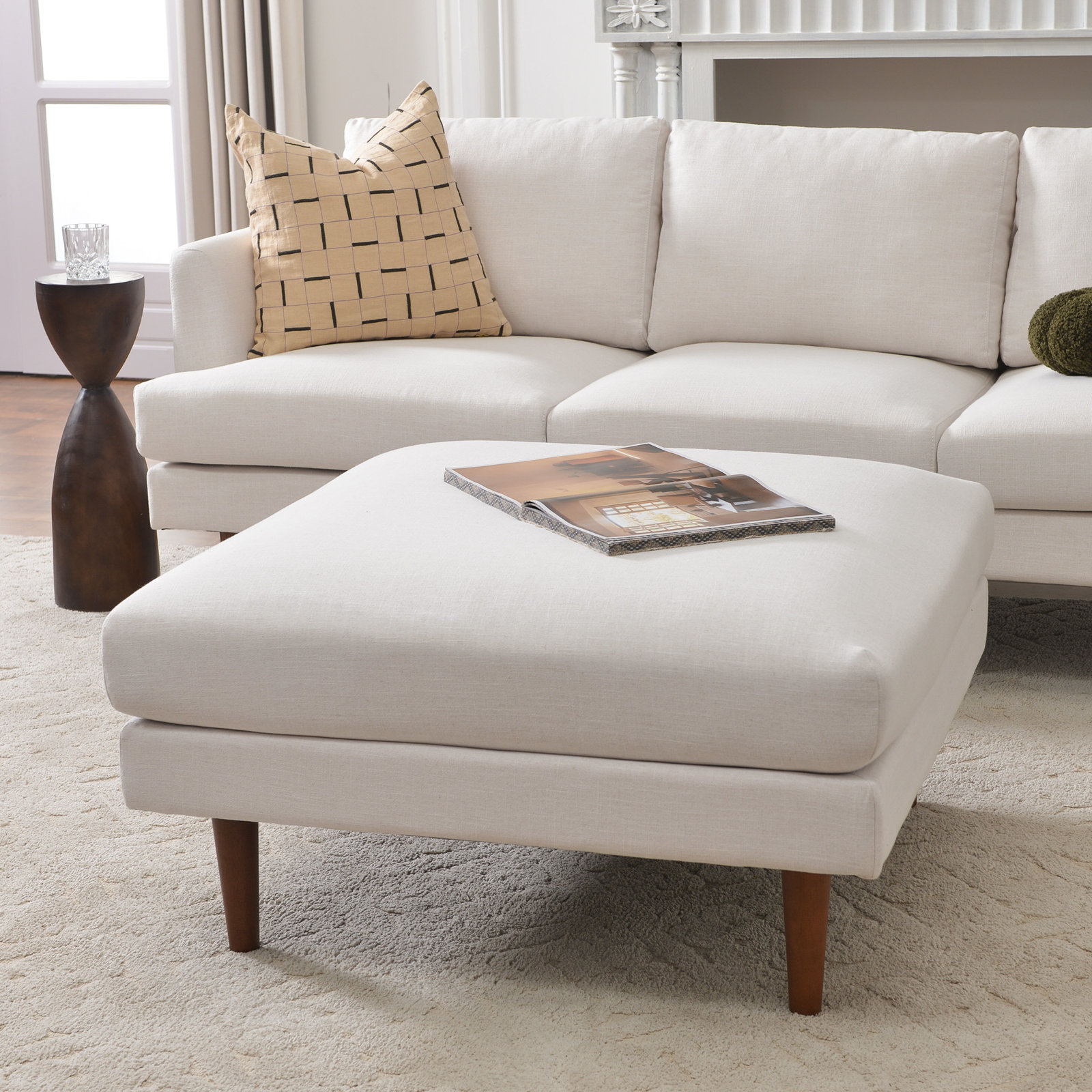 Miller 36" Upholstered Ottoman, Ivory, 19" H x 36" W x 36" D