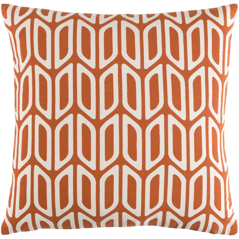 Trudy Geometric Cotton Reversible Pillow Cover, Orange/ White, Down/Feather