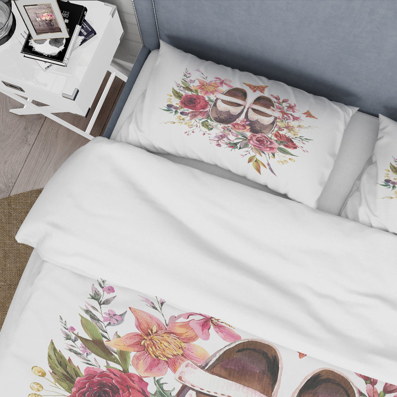 Chaussures rétro Oxford avec fleurs sauvages - Ensemble de housse de couette Farmhouse - Microfibre de polyester