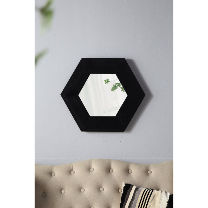Miroir hexagonal noir avec cadre en bois massif, couloir de salle de bain attrayant, 18,5 po x 18,5 Enrich Hexagonal, 18,5 po x 18,5 po
