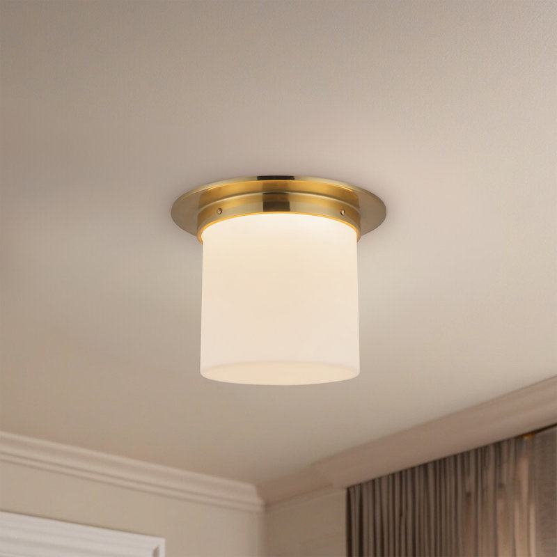 Mineral 11-in Brass Flush Mount, Brass, Opal Glass