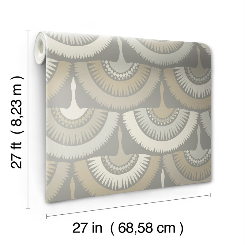 Papier peint plumes et franges Summerlin, Gris