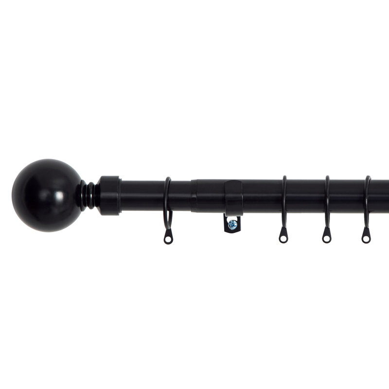 Wall Mounted Adjustable Sustainable Single Curtain Rod Set with Finial, Black, 160 cm x 300 cm 